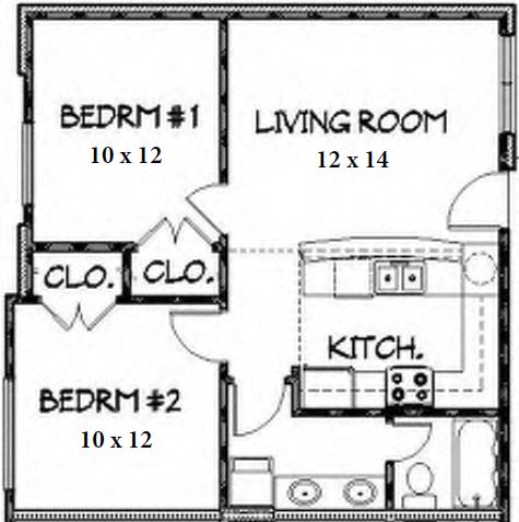 2 Bedroom 1 Bath Apartment